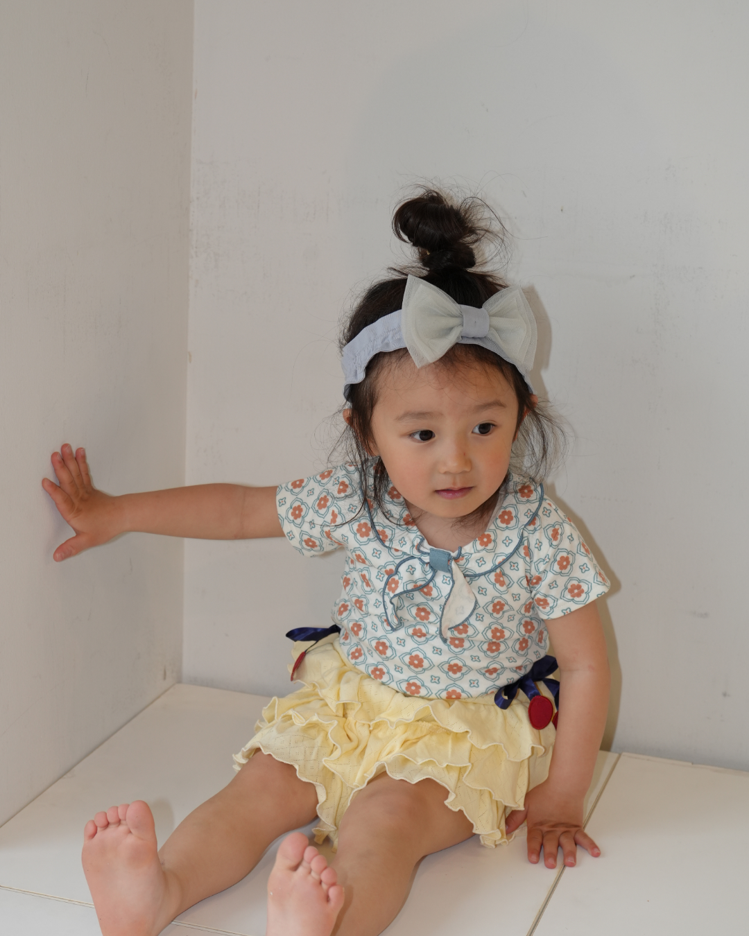 Cherry Motif Eyelet Rib 2Way Top【110242】 (Yellow)