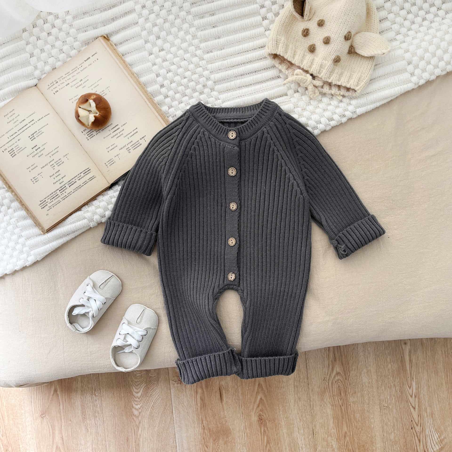 Rib knit rompers (monotone) [N3214] 