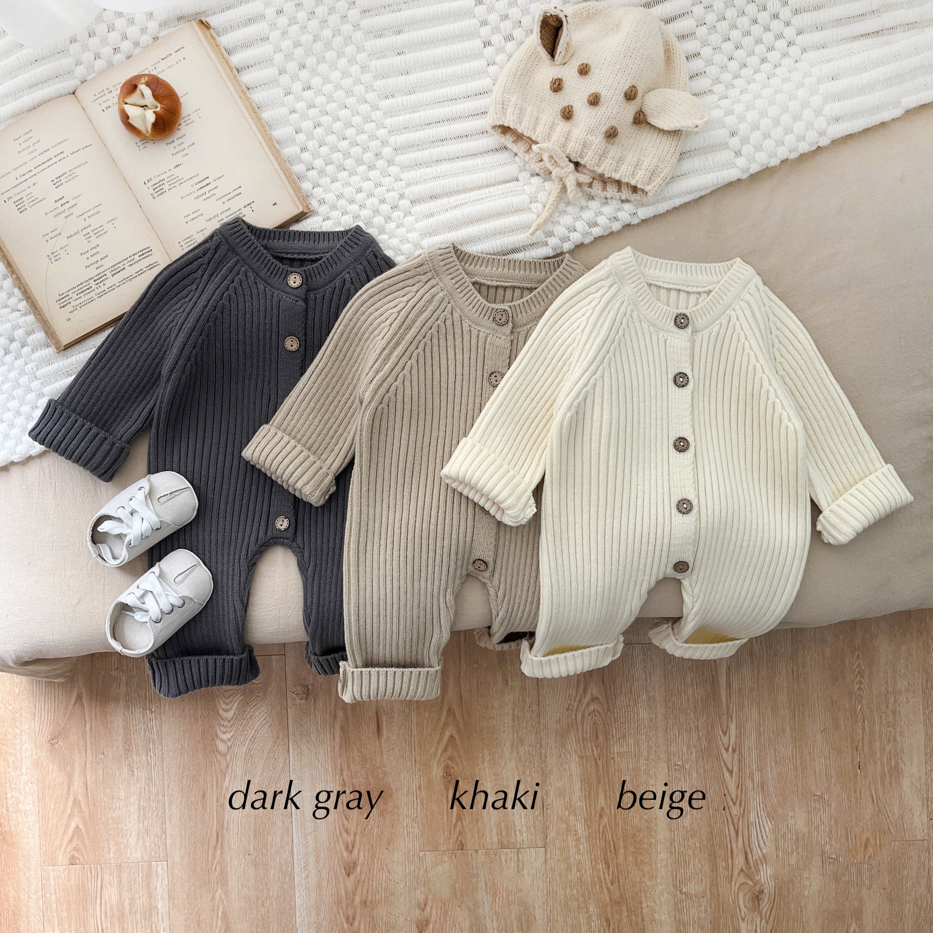 Rib knit rompers (monotone) [N3214] 