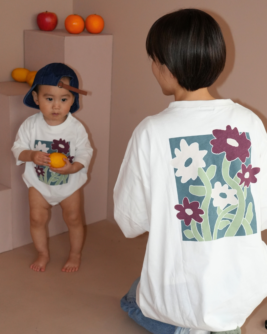 Floral Design 3/4 Sleeve T-Shirt (otona) 【110137】