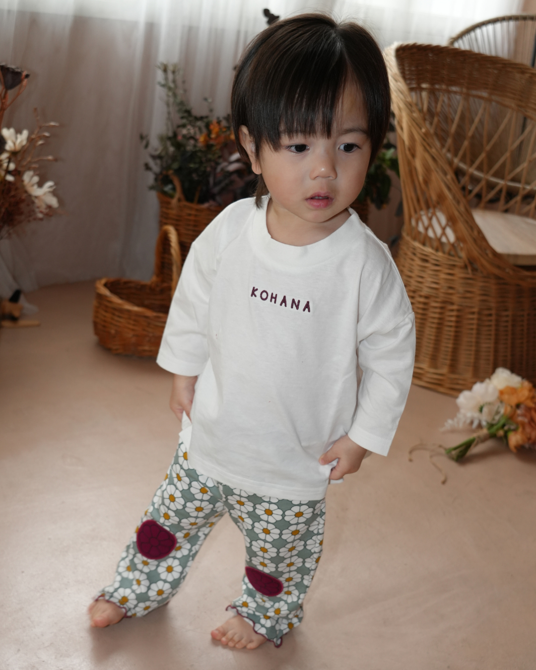 Floral Design 3/4 Sleeve T-Shirt (kodomo) 【110138】