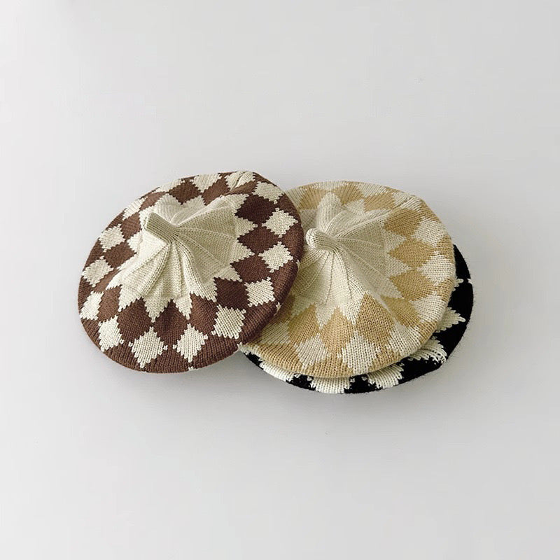 Diamond design knit beret [A230] 