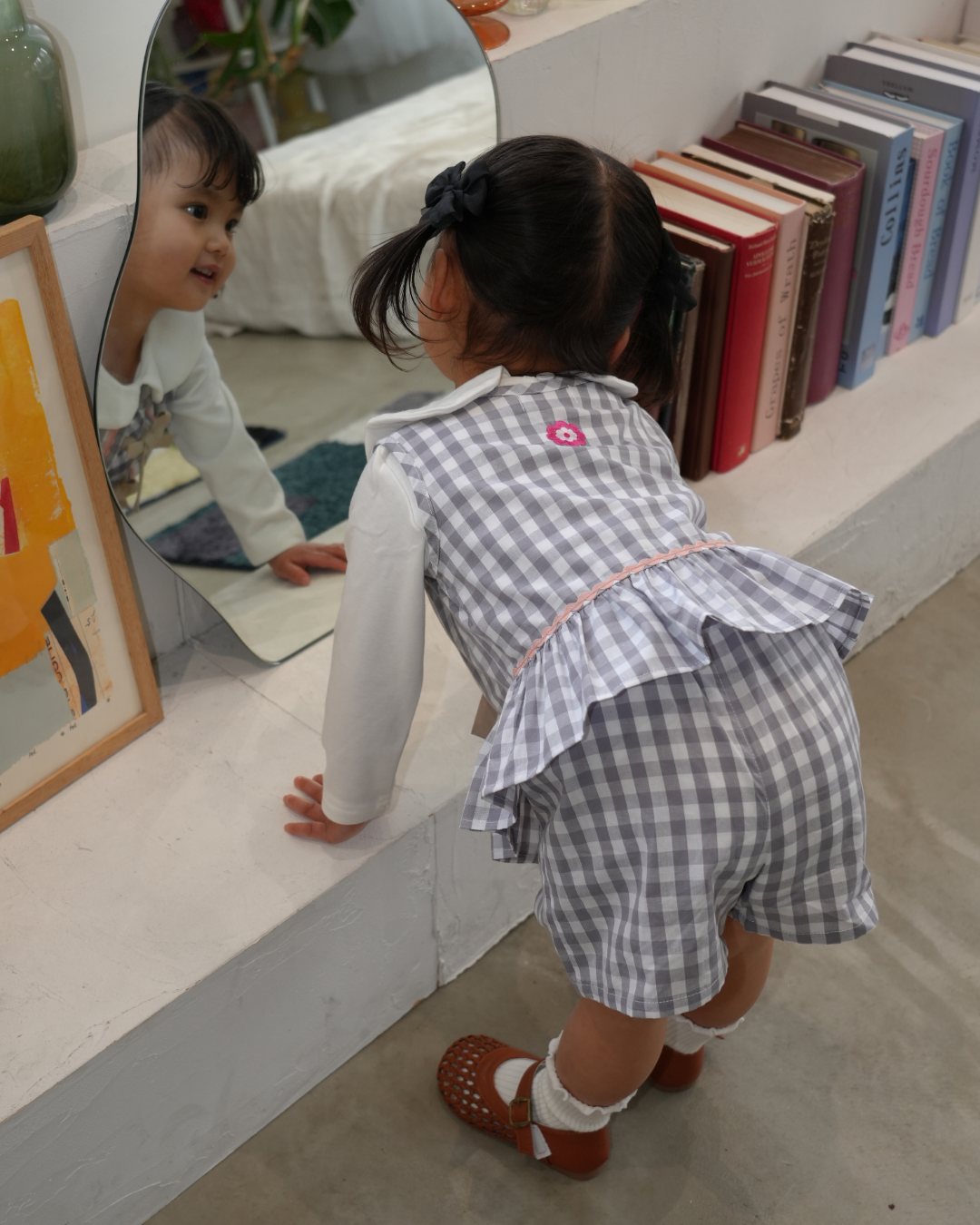 Gingham Ribbon Vest Set up【110206】 (gray)