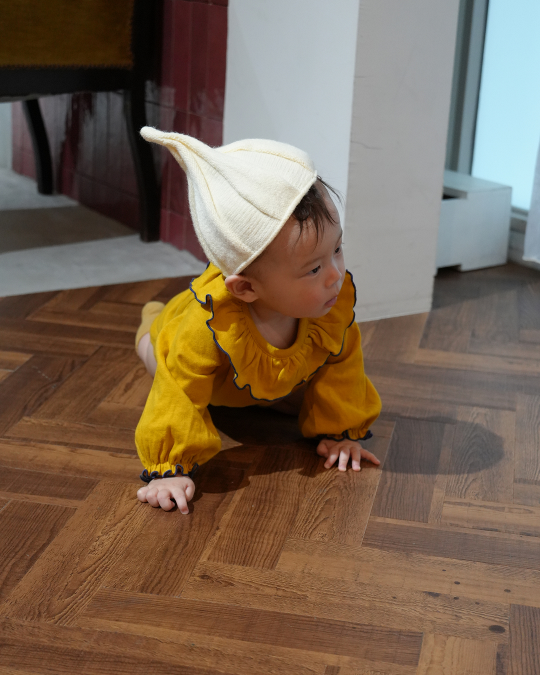 (Pre-order item) Ruffled Collar Romper [110082] (Mustard) 
