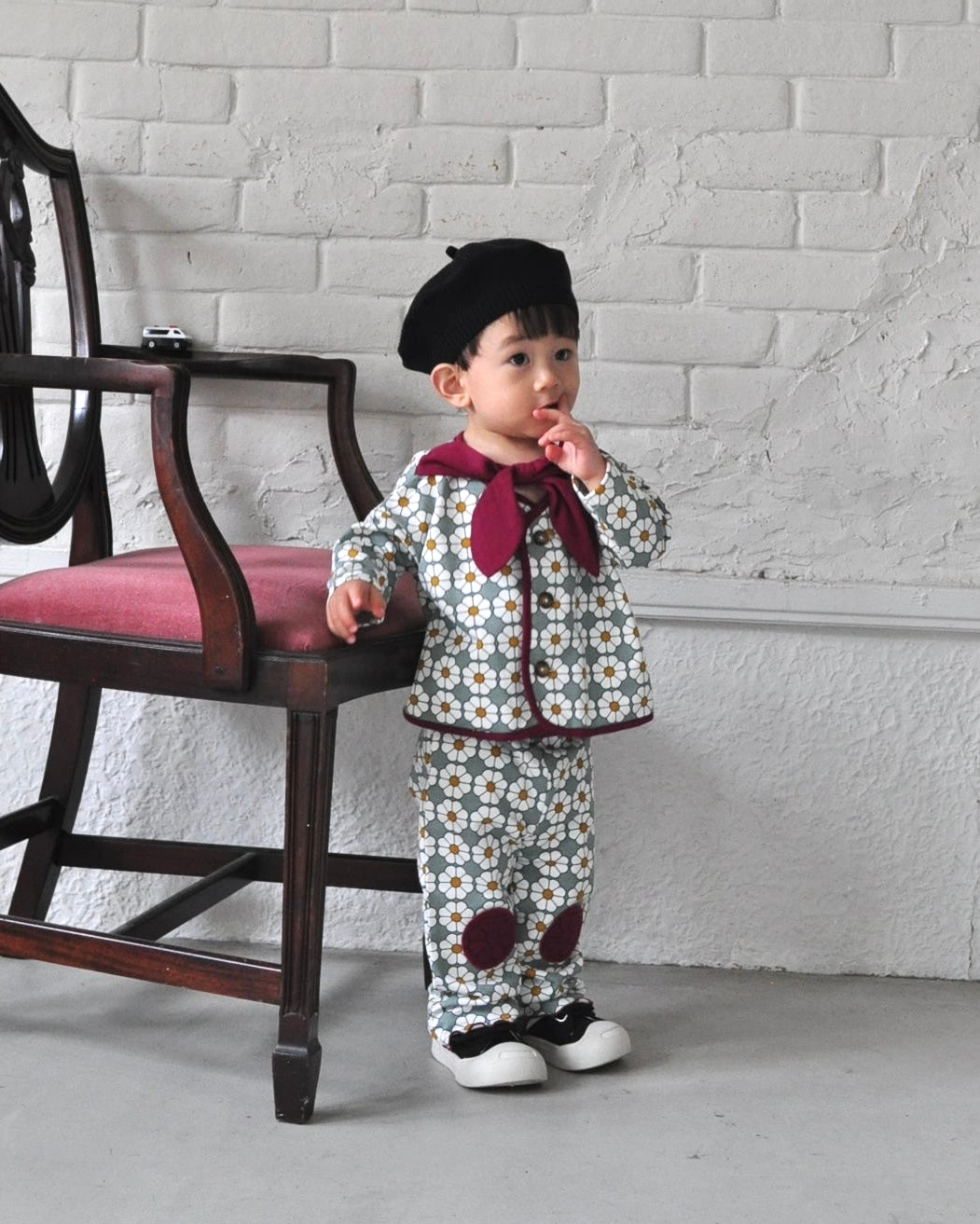 Retro Daisy Cardigan with Scarf【110119】（GREEN）