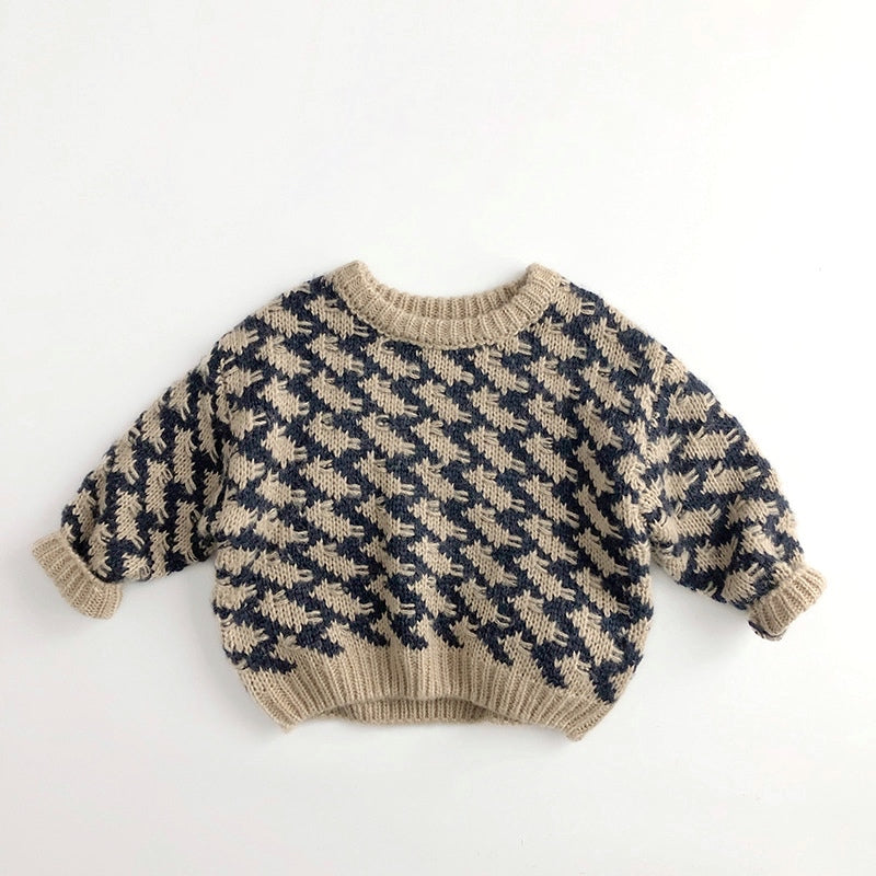 Houndstooth pattern knit pullover [K183] 