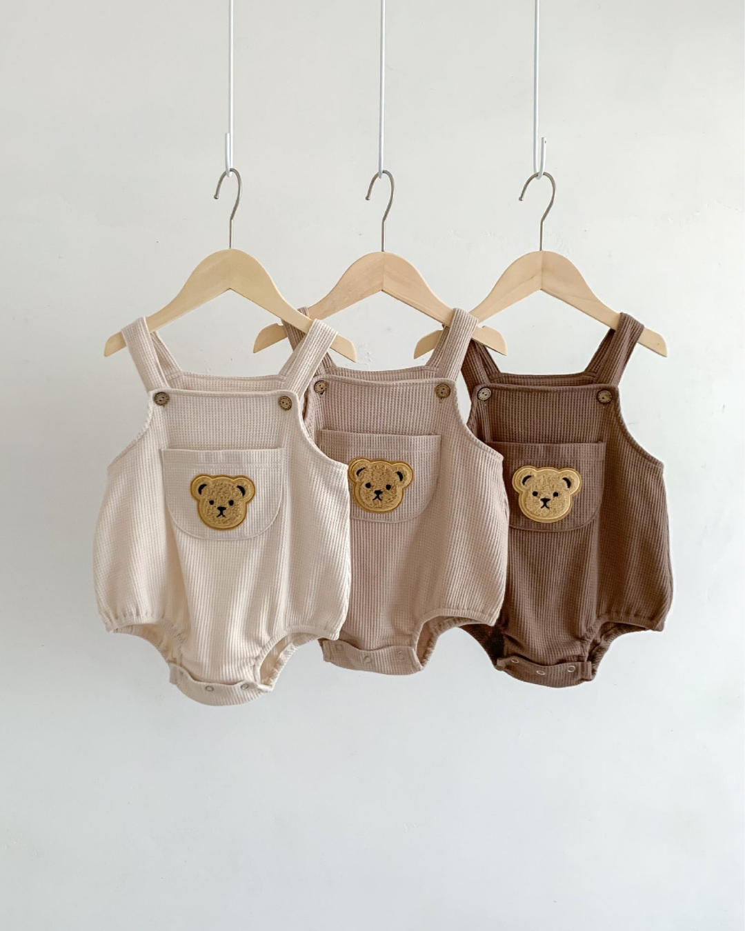 （予約商品）くまさんポケットワッフルサロペット/フロントボタンティシャツ【N3102】