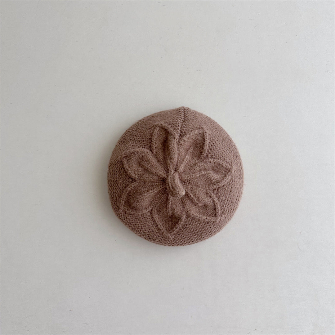 Flower design knit beret [A224]
