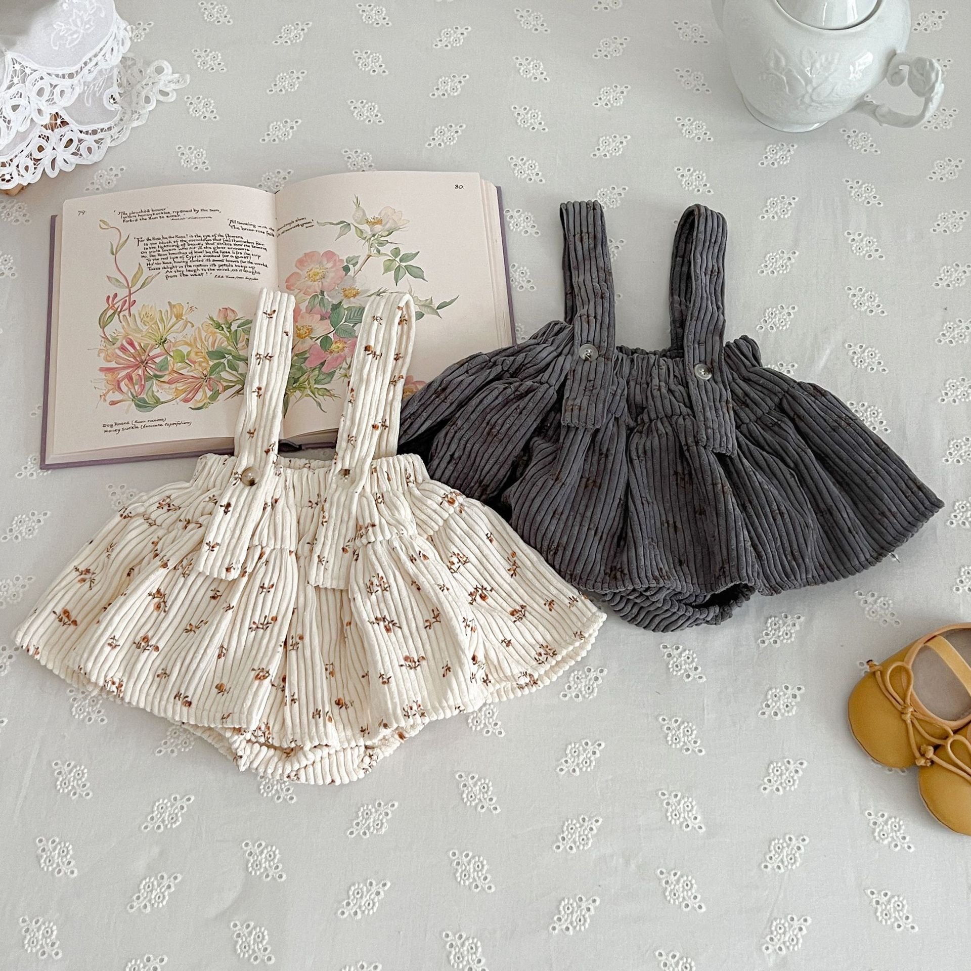 Floral corduroy suspender skirt/blouse [N3169] 