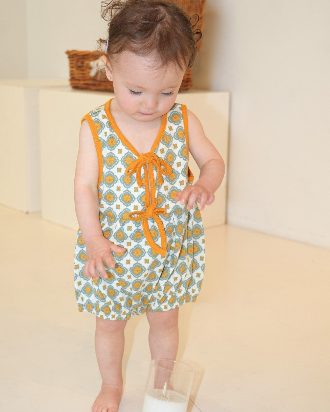 Vintage Tile Pattern Bloomer Salopette【110220】 (Mustard)