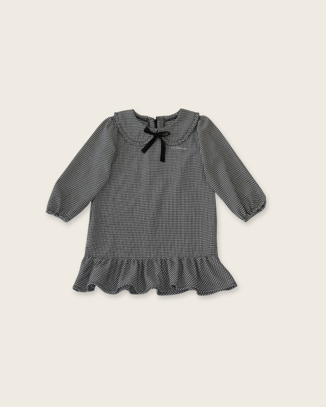 Check Pattern Frill Collar A-Line One piece【110218】 (black)