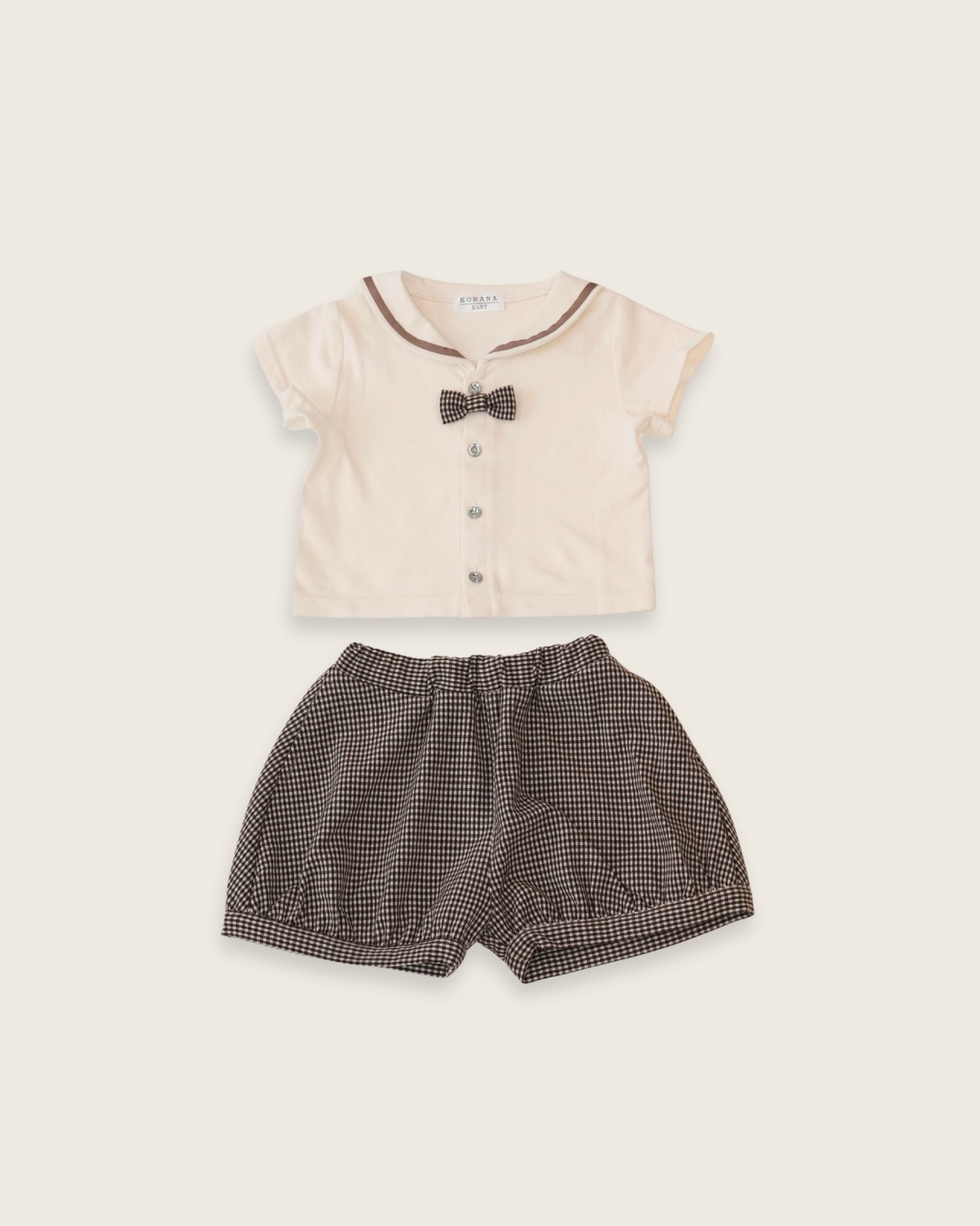 Check Pattern Bow Tie Sailor Set up【110213】 (beige)