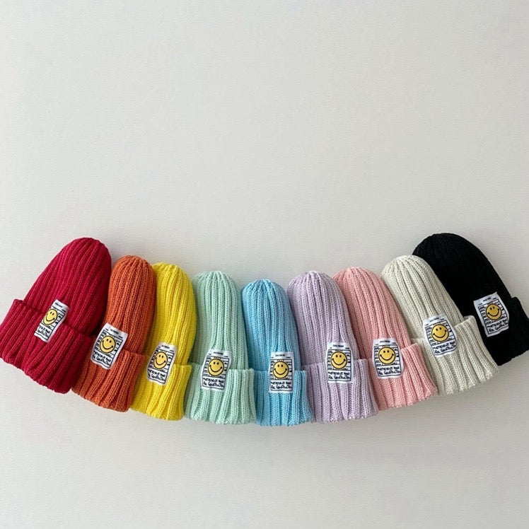 スマイリーカラーニット帽(9color)【A242】