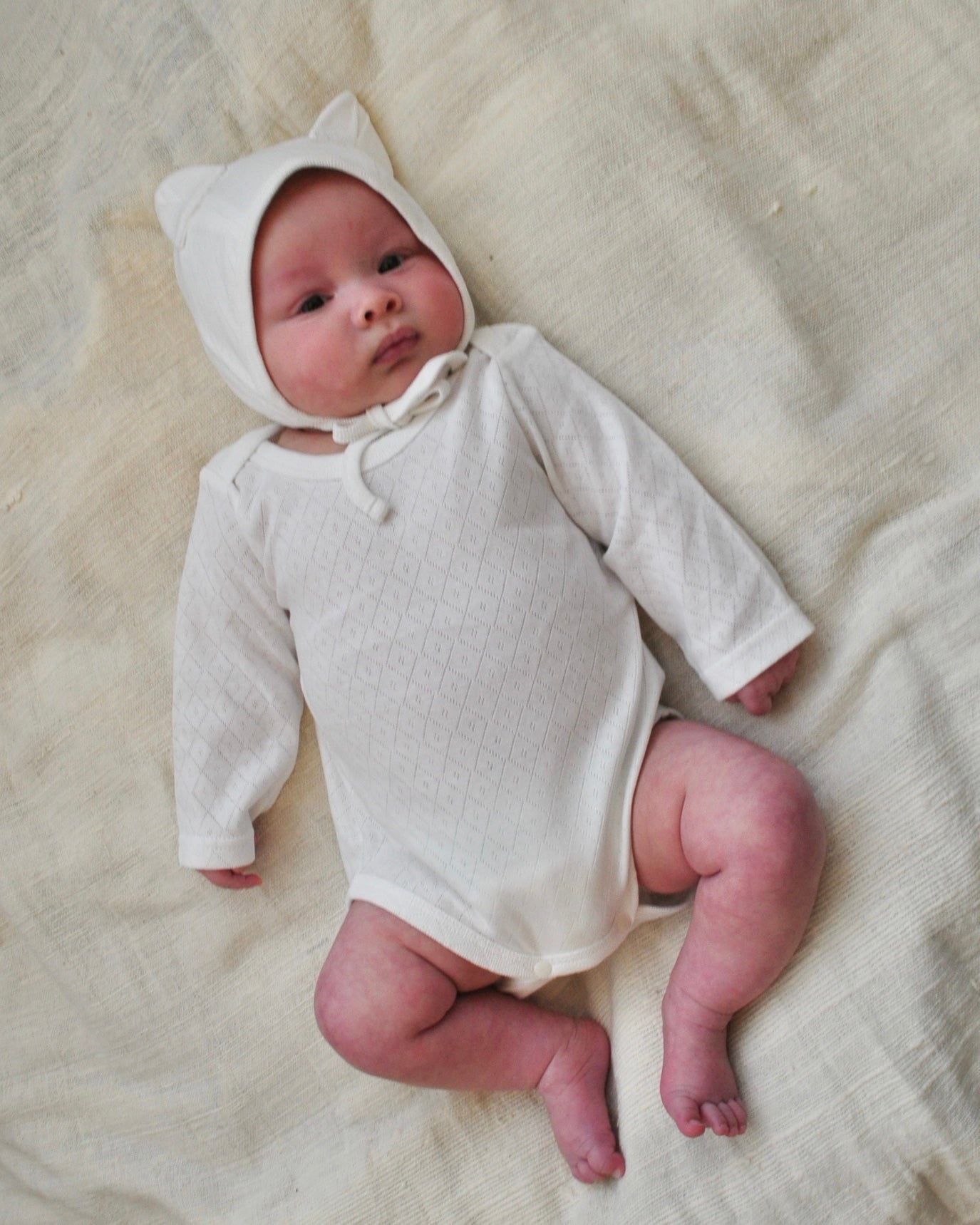 One Color Eyelet Fraise Rompers【110025】（white）