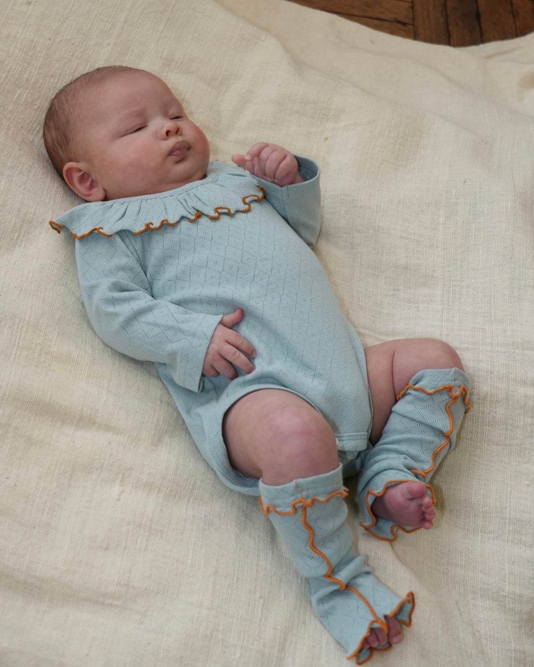 Frill Colour Eyelet Fraise Rompers【110053】（green）