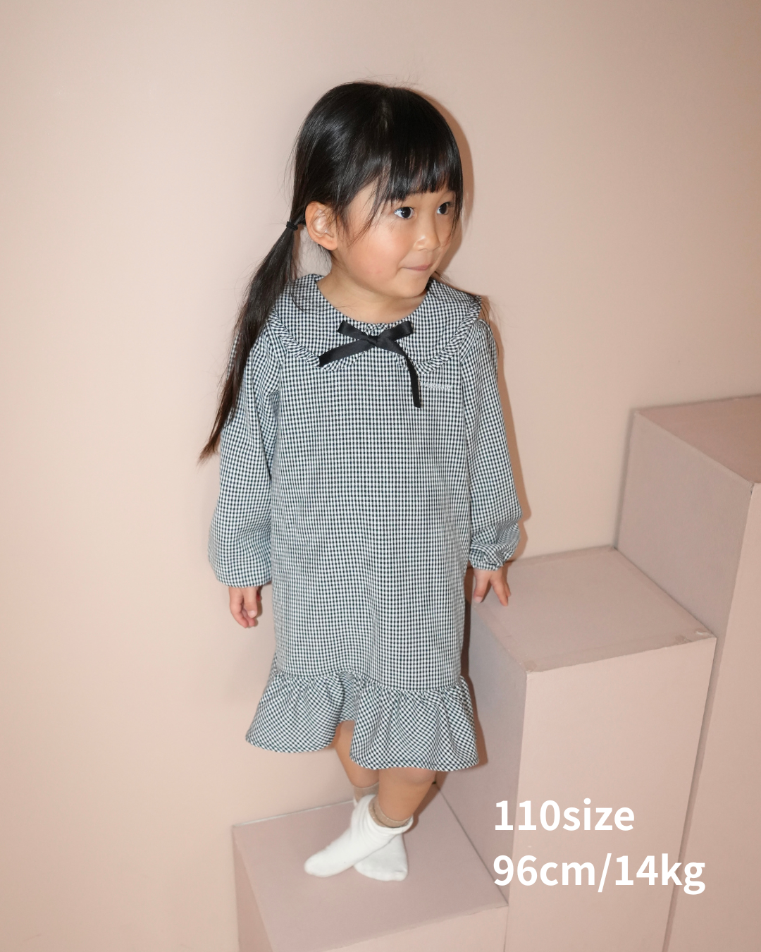 Check Pattern Frill Collar A-Line One piece【110218】 (black)