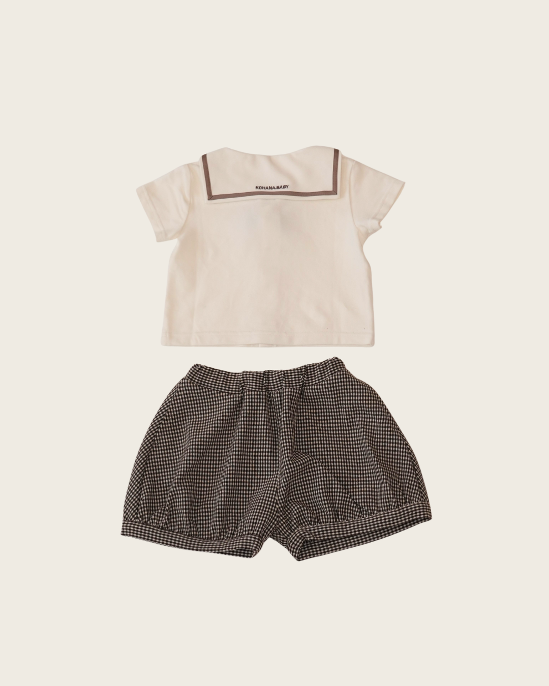 Check Pattern Bow Tie Sailor Set up【110213】 (beige)