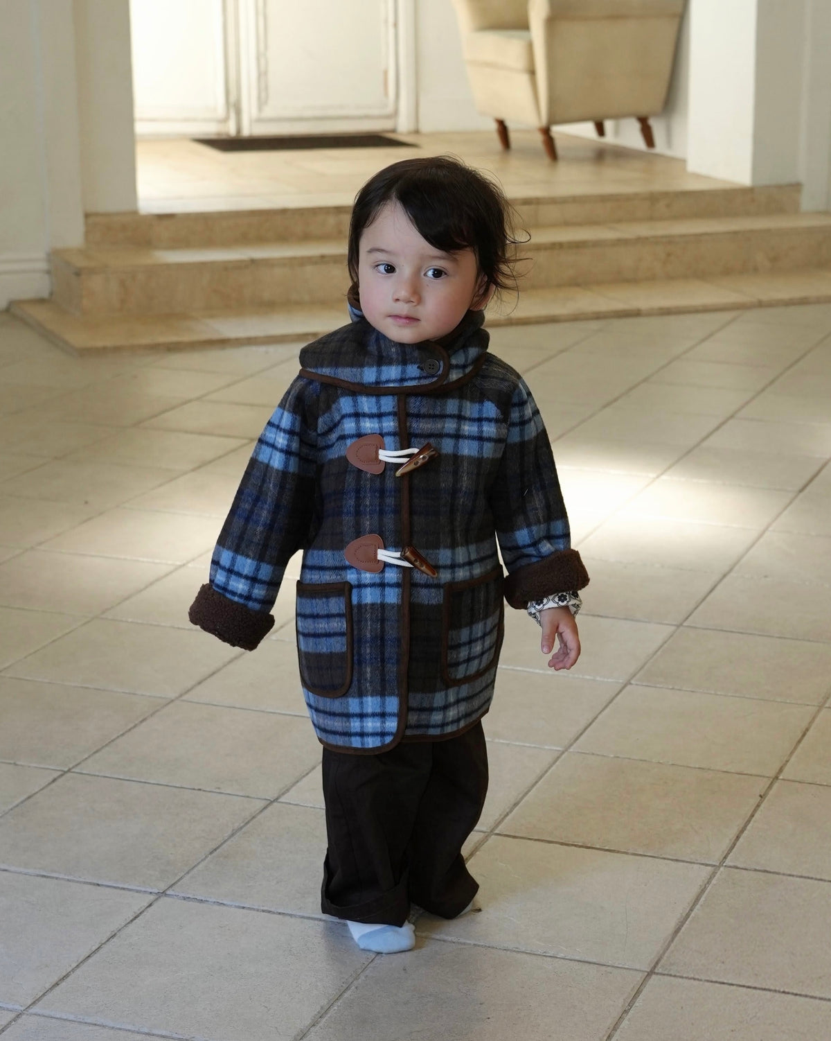 Blue checked duffle coat【110601】 (blue)