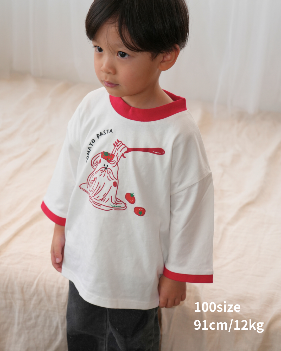 Tomato Pasta Dog Ringer Tee【110135】 (red)
