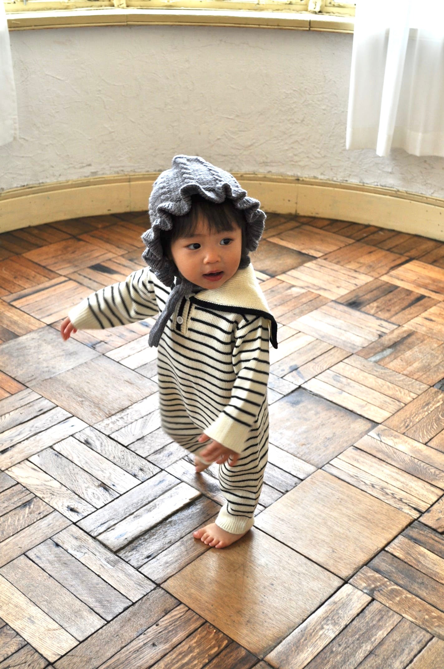 Sailor Collar Knit Cover All(border)