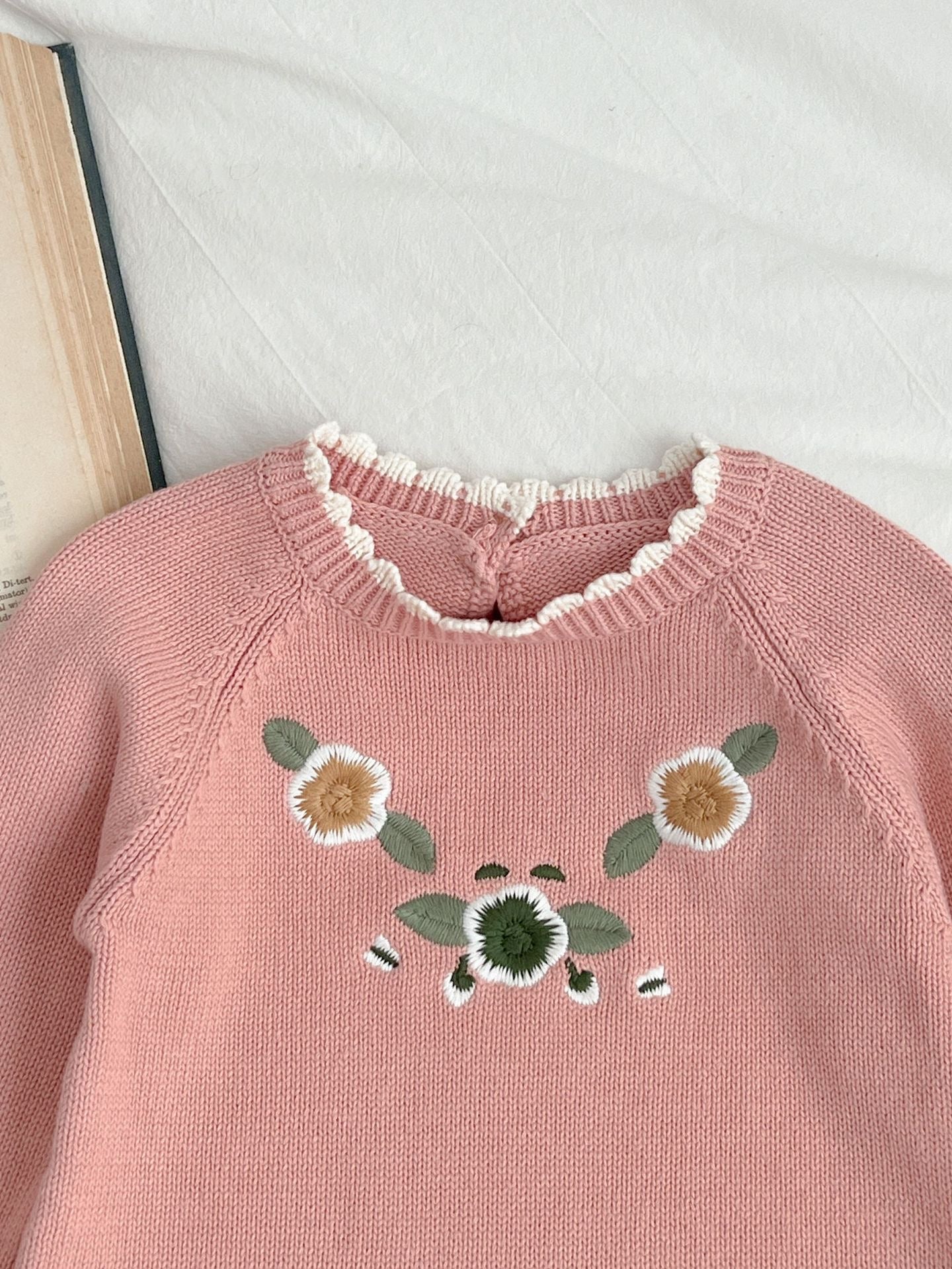 花柄刺繍ピンクニットロンパース【N3240】