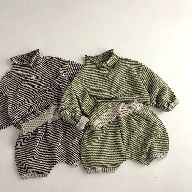 Turtleneck striped knit tops/pants [K178] 
