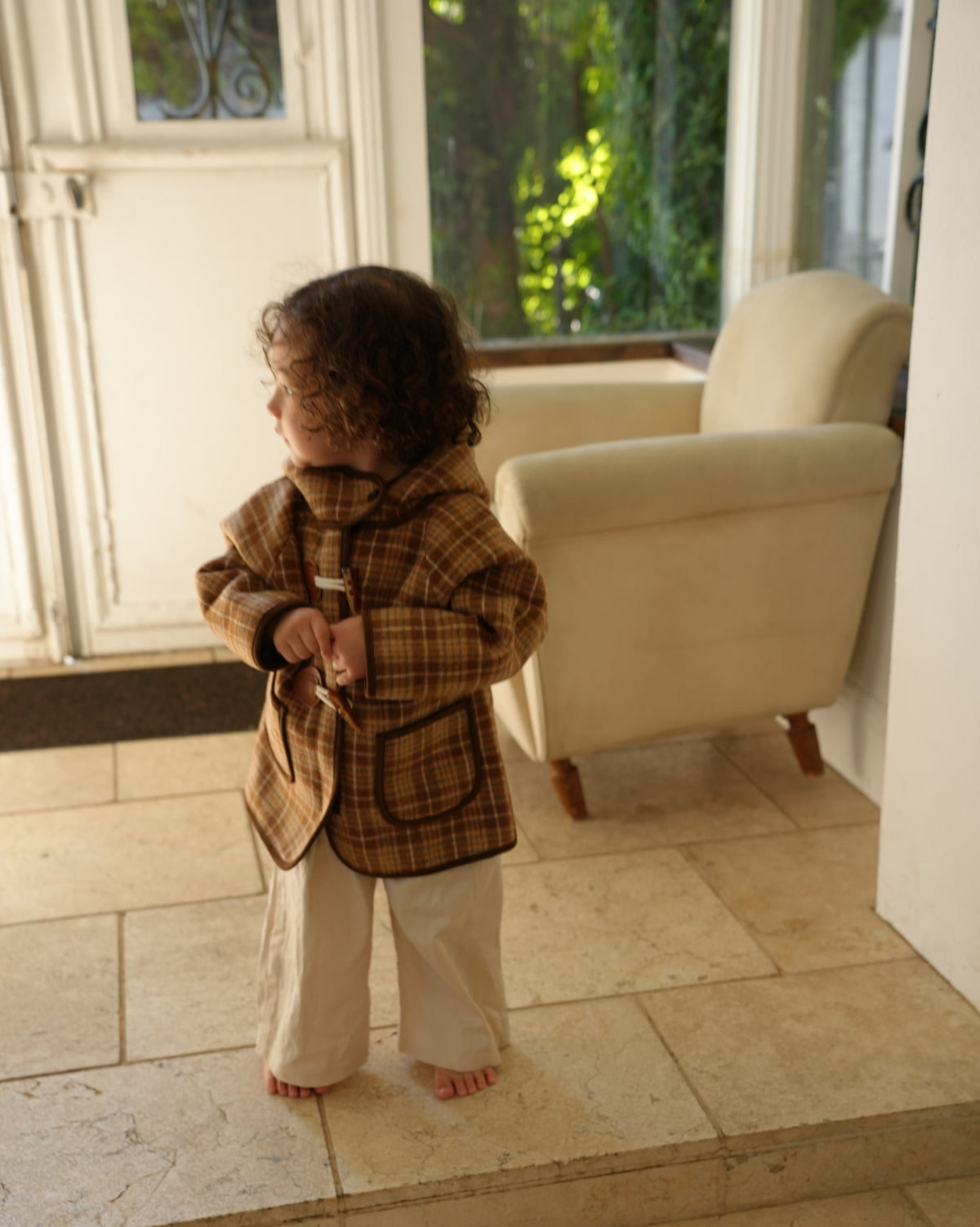 Brown checked duffle coat【110601】 (brown)