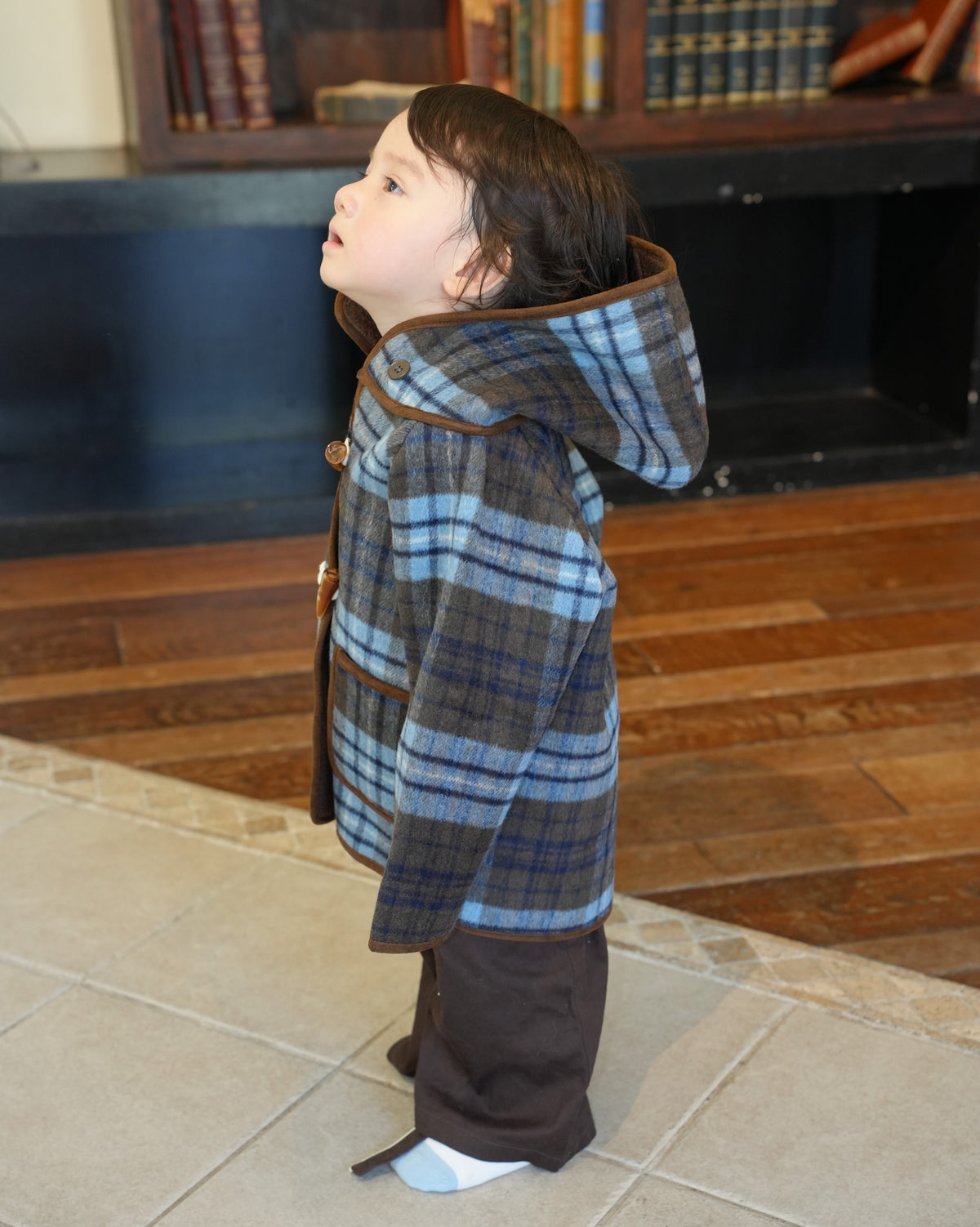 Blue checked duffle coat【110601】 (blue)