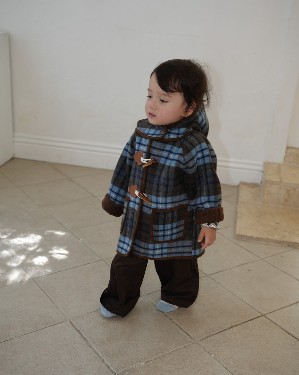 Blue checked duffle coat【110601】 (blue)