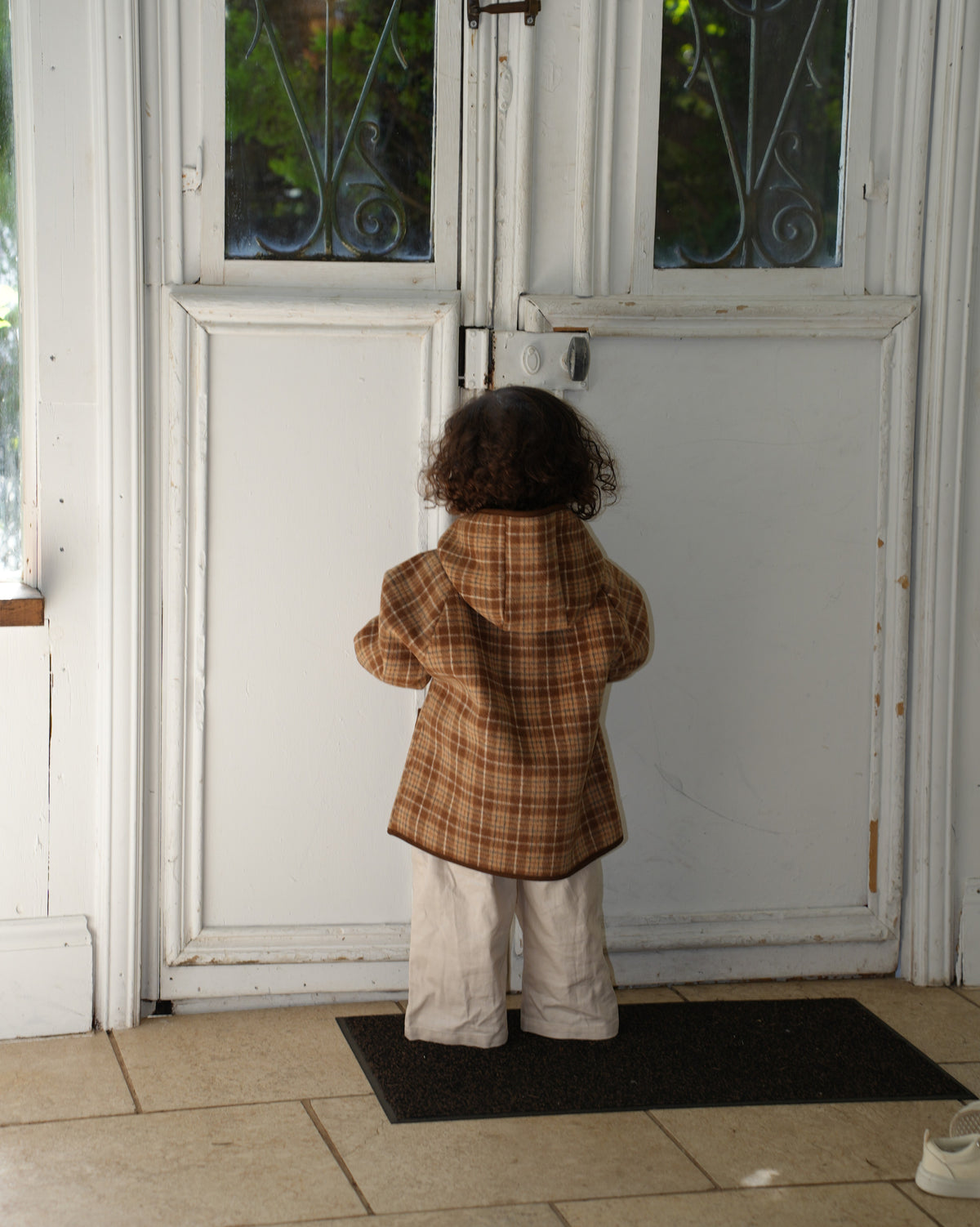 Brown checked duffle coat【110601】 (brown)