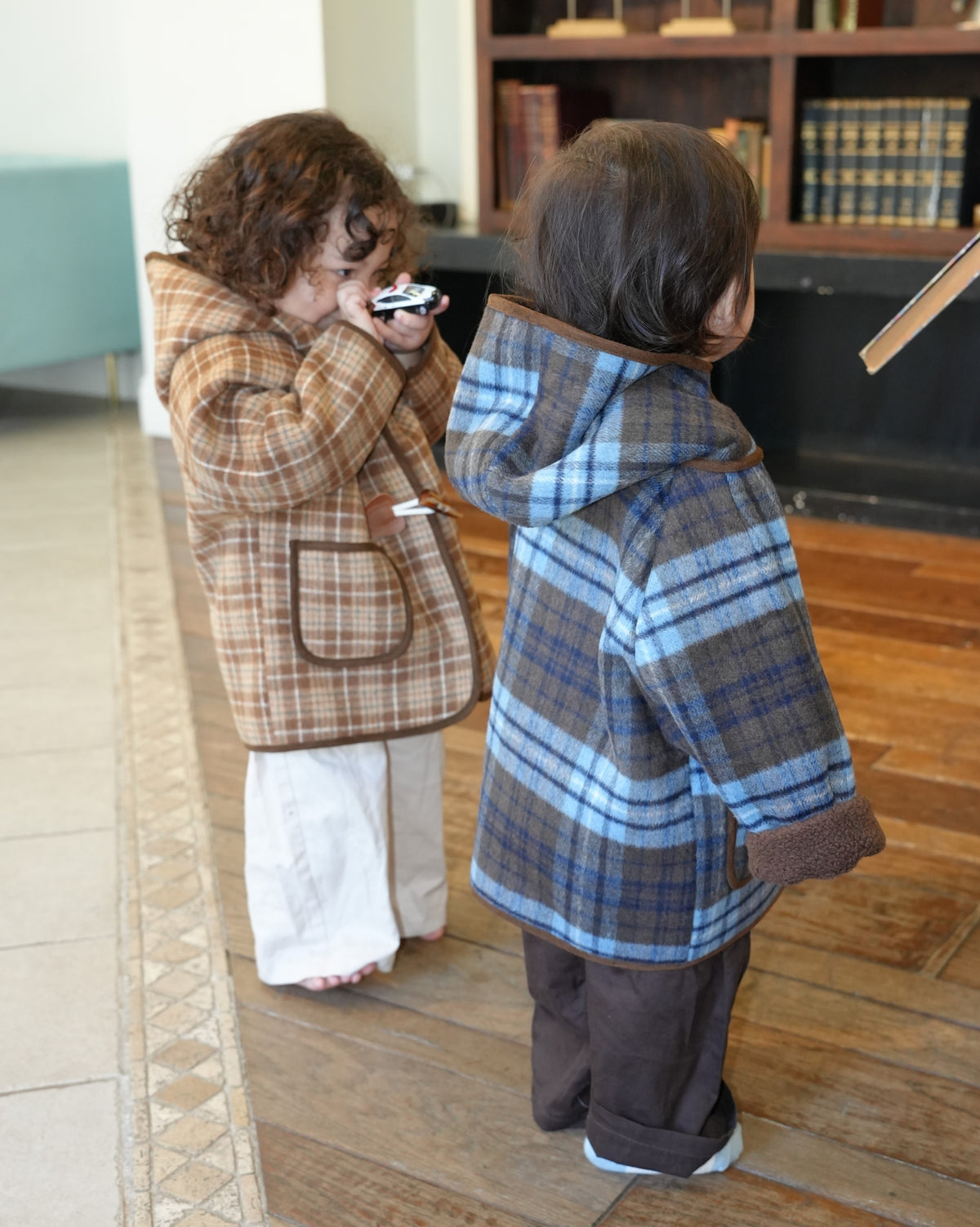 Blue checked duffle coat【110601】 (blue)