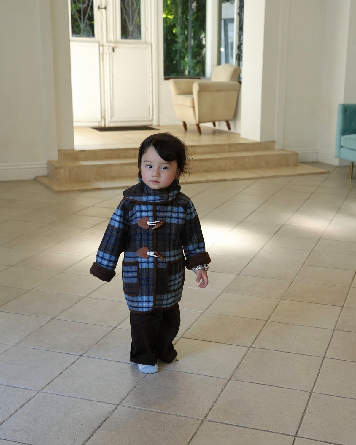 Blue checked duffle coat【110601】 (blue)