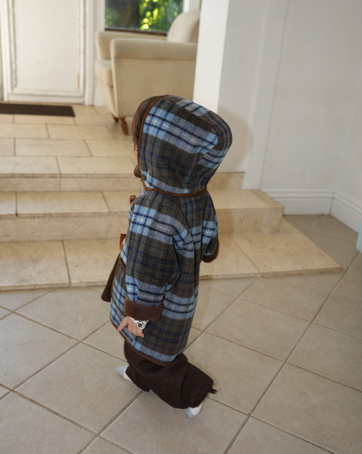 Blue checked duffle coat【110601】 (blue)