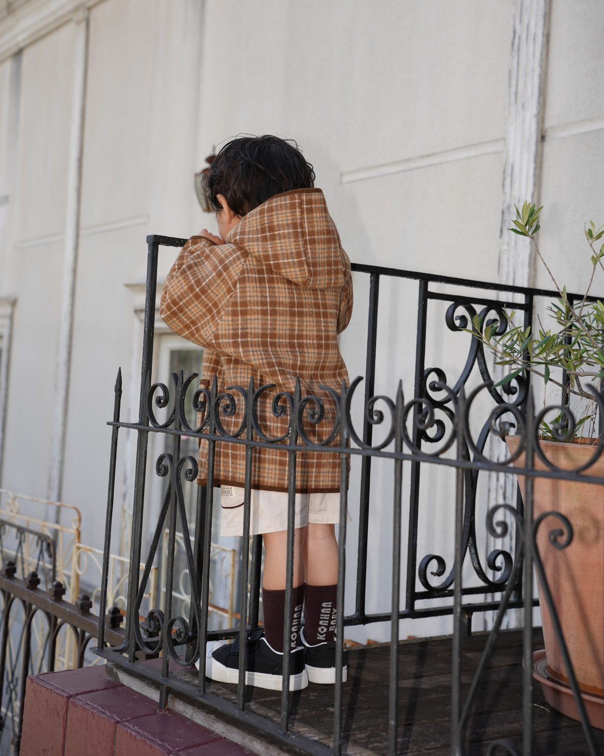Brown checked duffle coat【110601】 (brown)