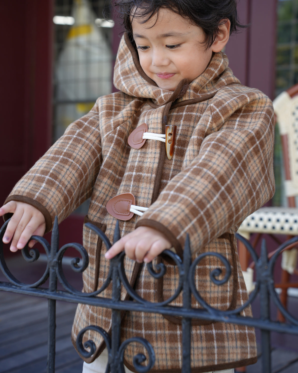 Brown checked duffle coat【110601】 (brown)