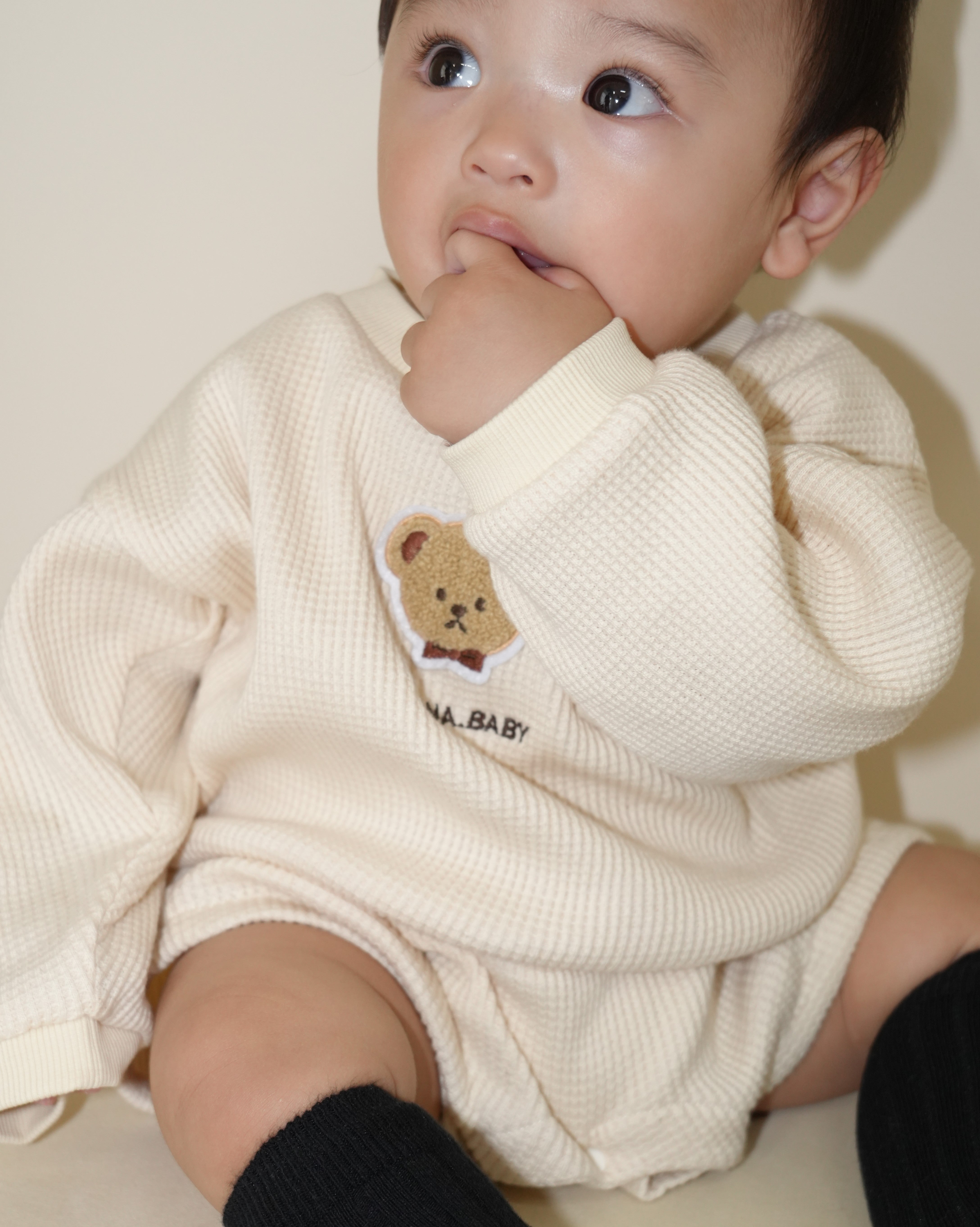 Bear Patch Waffle Rompers【110333】