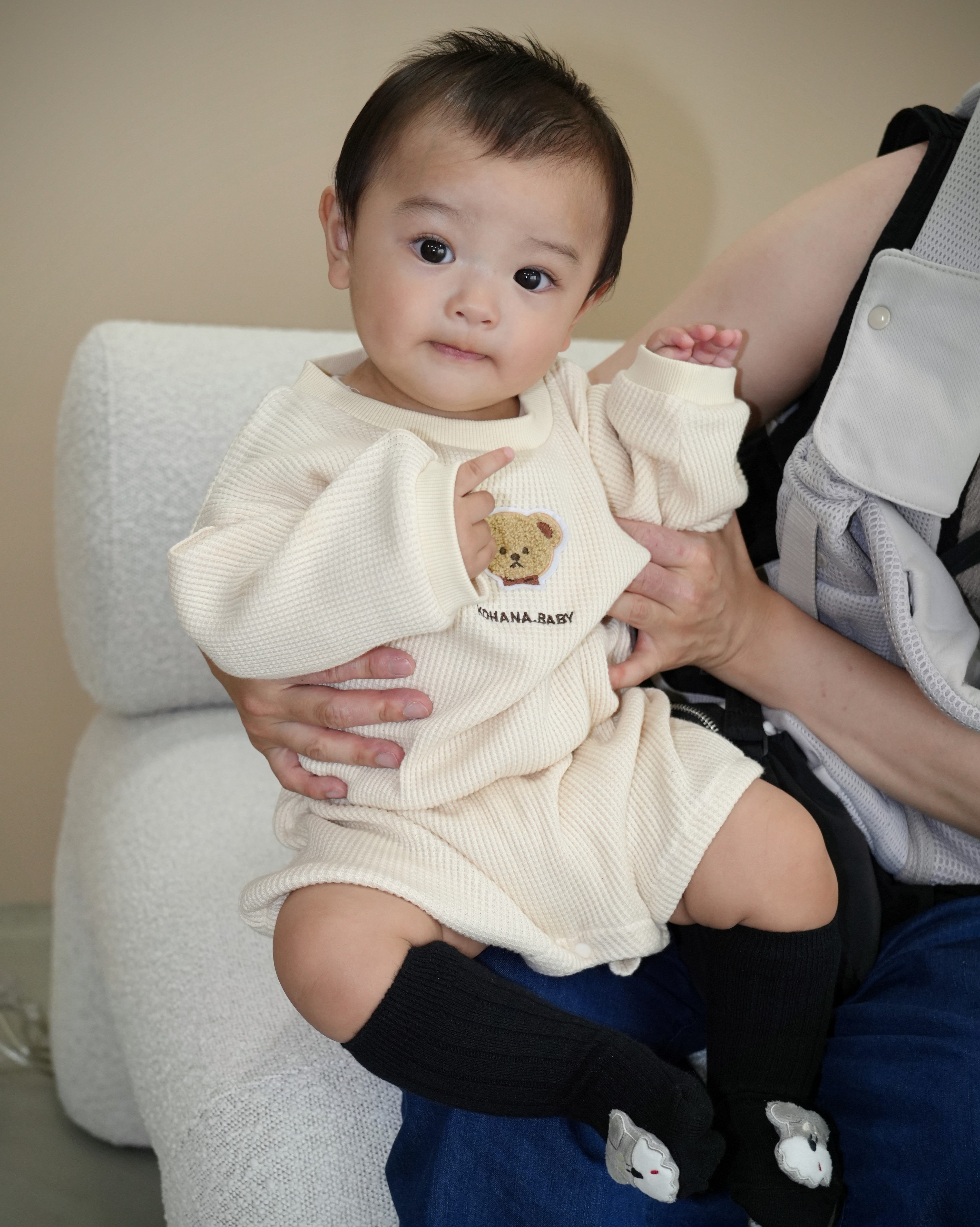 Bear Patch Waffle Rompers【110333】