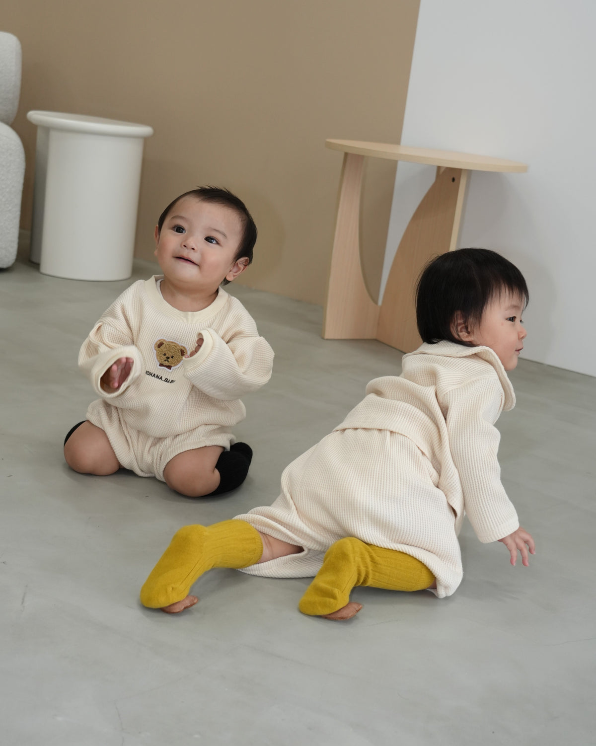 Bear Patch Waffle Rompers【110333】