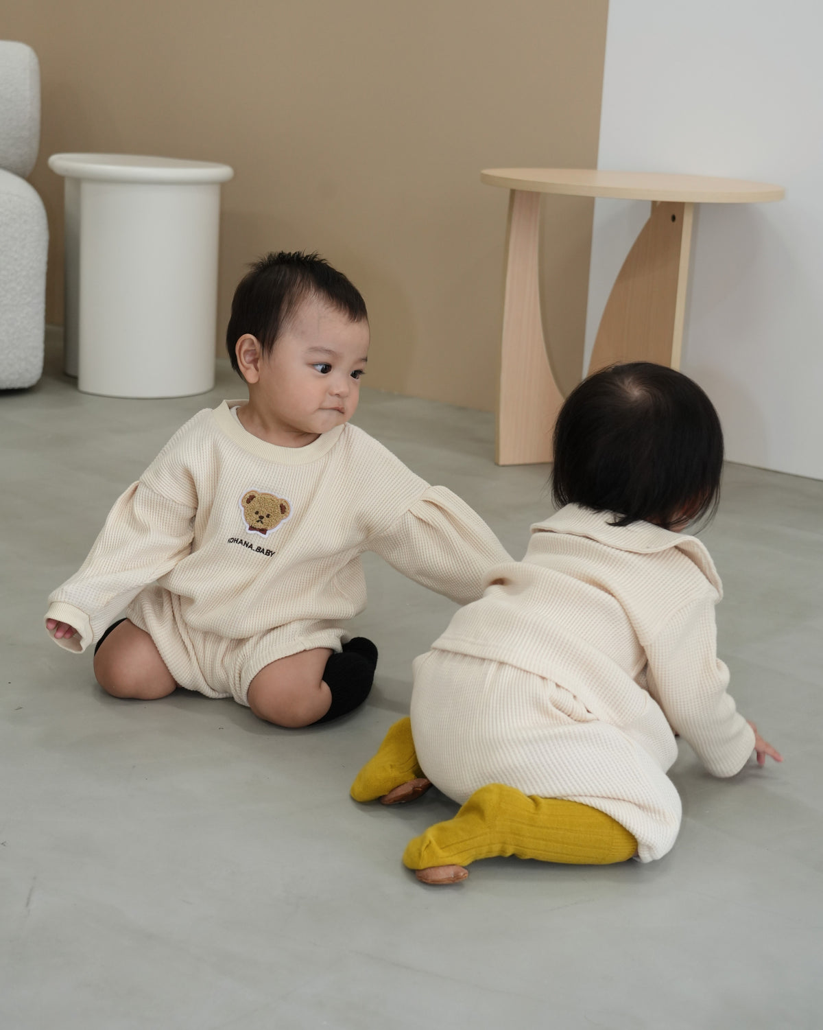 Bear Patch Waffle Rompers【110333】