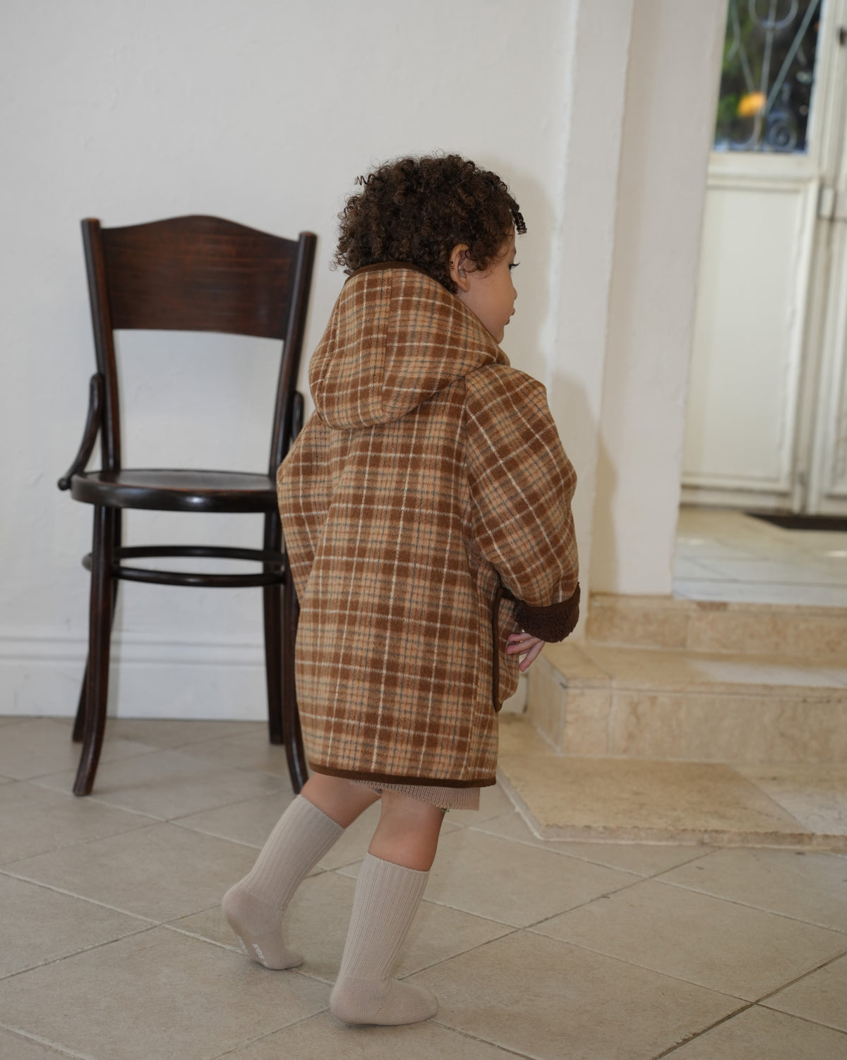 Brown checked duffle coat【110601】 (brown)