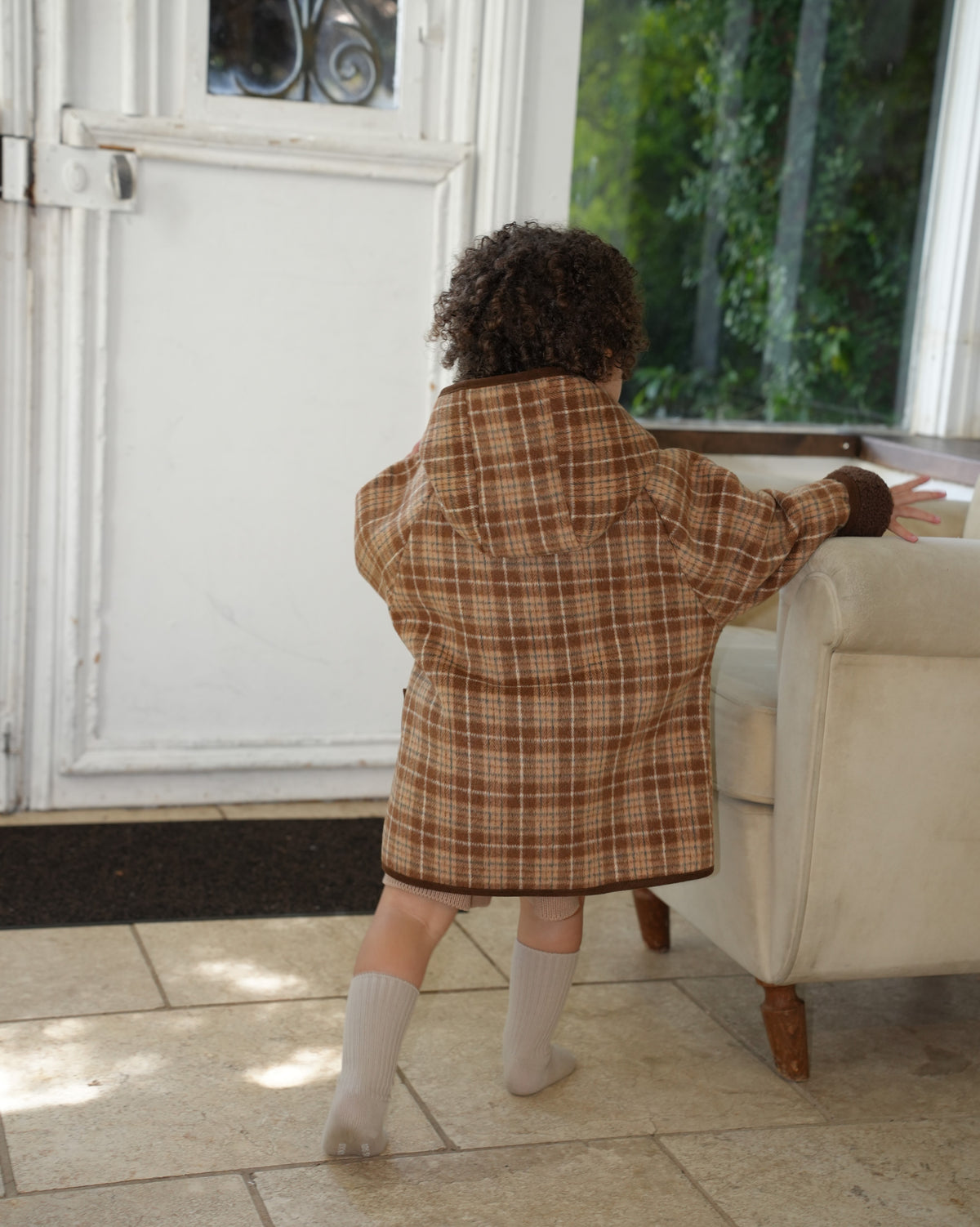 Brown checked duffle coat【110601】 (brown)