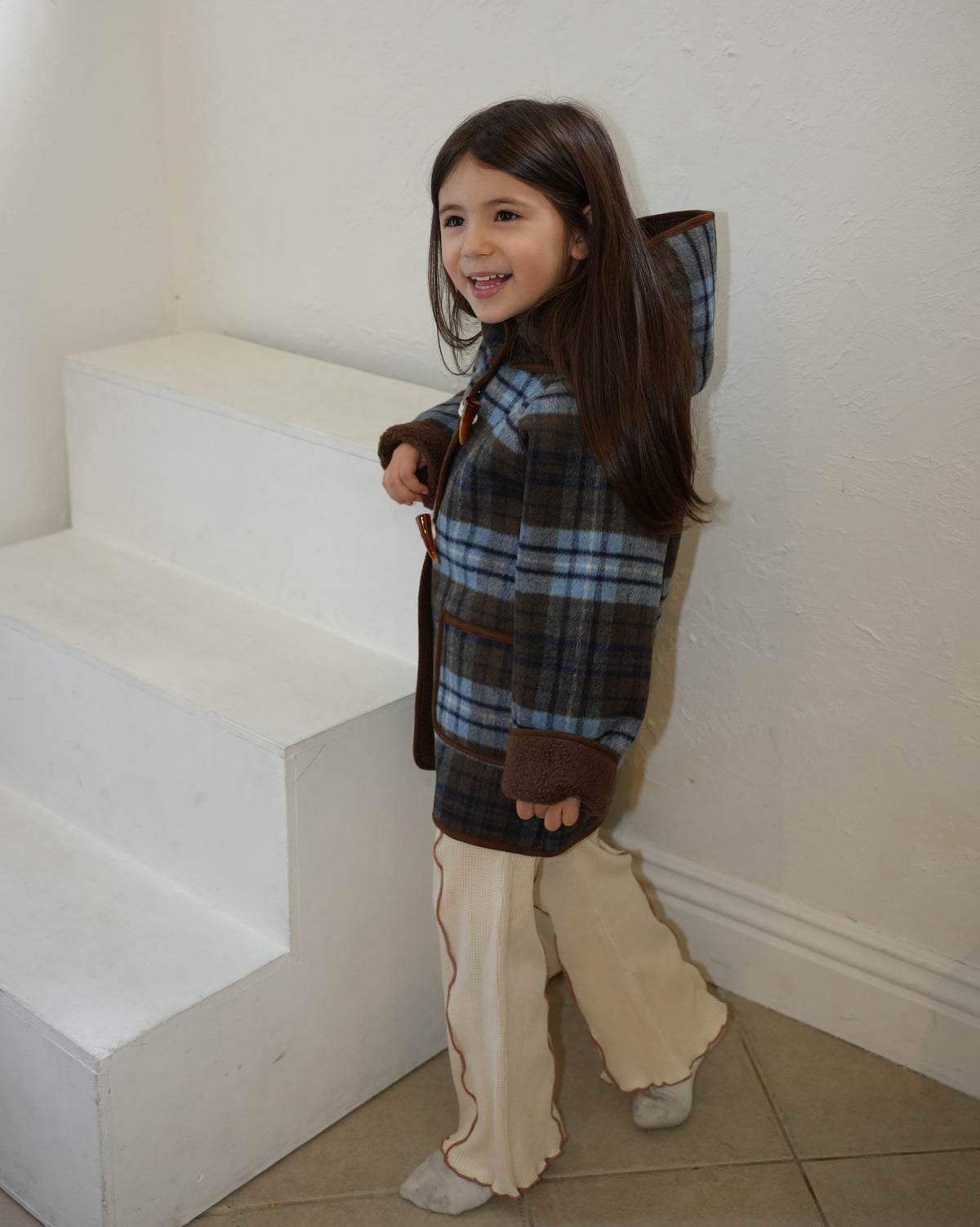 Blue checked duffle coat【110601】 (blue)