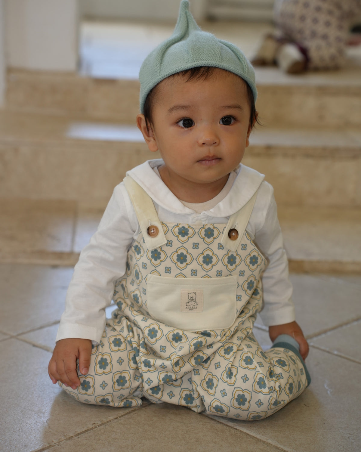 Vintage Tile Pattern Salopette【110508】 (blue)