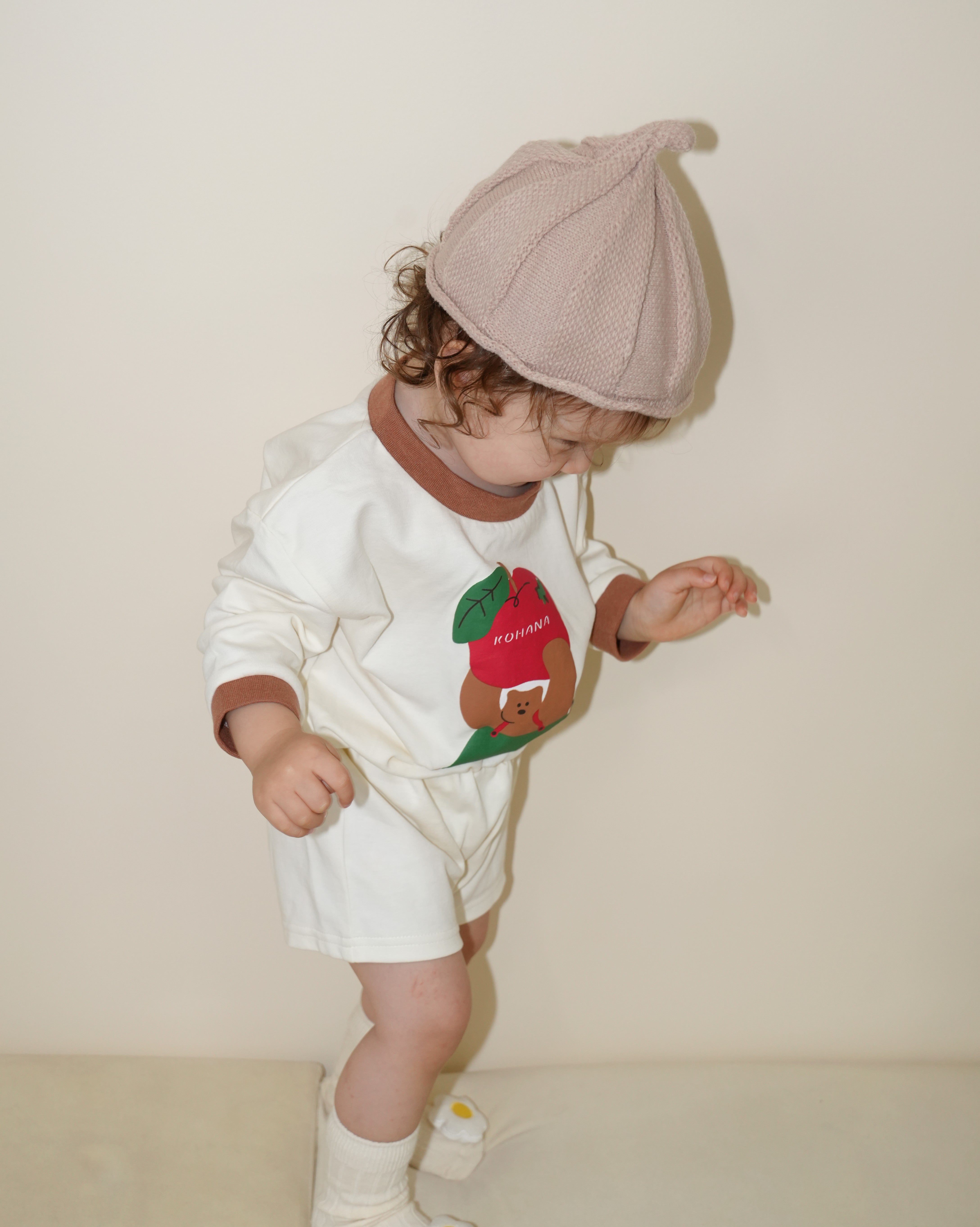 Bear Apple Illustration Smooth Rompers【110374】 (white)