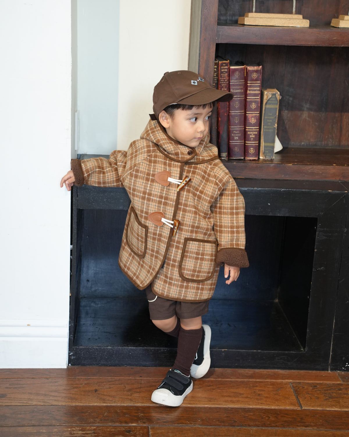 Brown checked duffle coat【110601】 (brown)