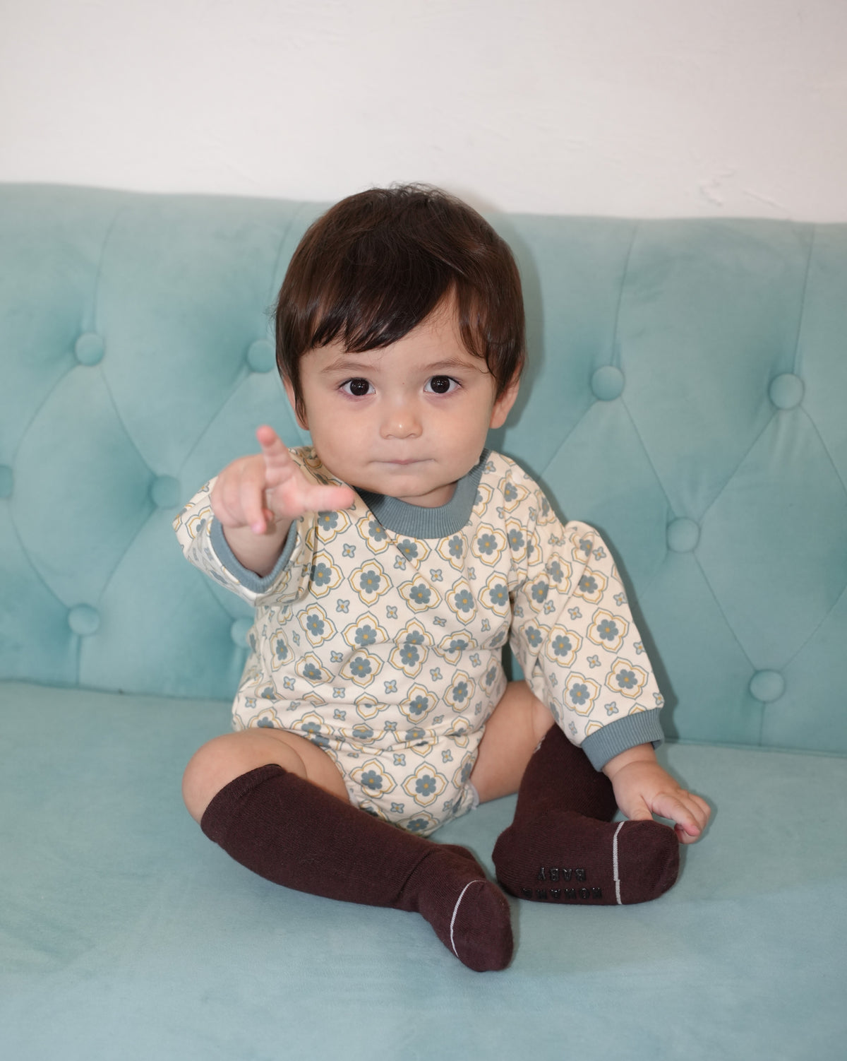 Vintage Tile Pattern Rompers【110505】 (blue)