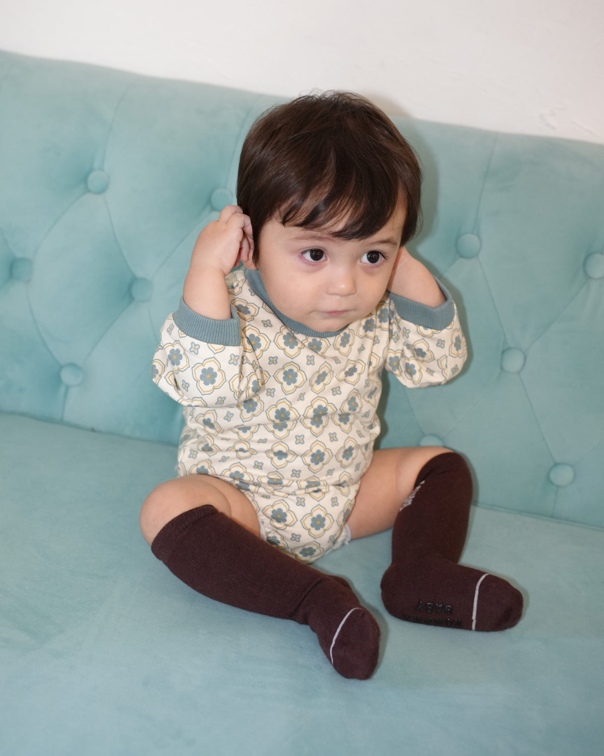 Vintage Tile Pattern Rompers【110505】 (blue)