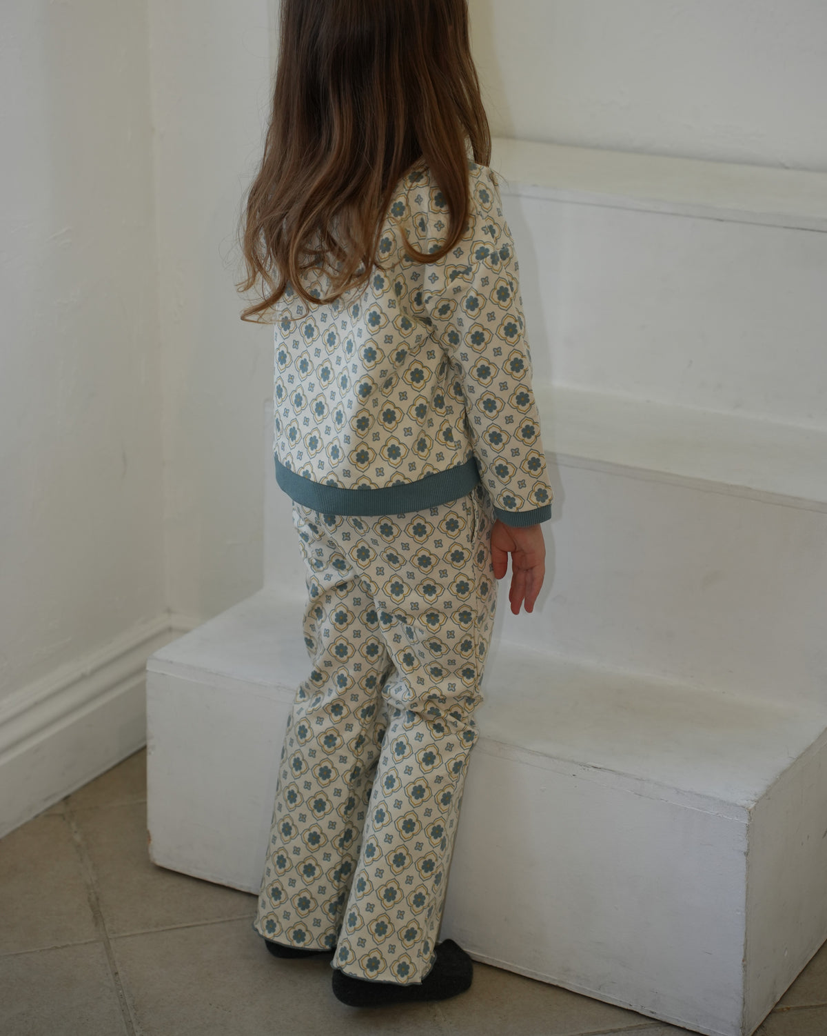 Vintage Tile Pattern Long Pants【110502】 (blue)