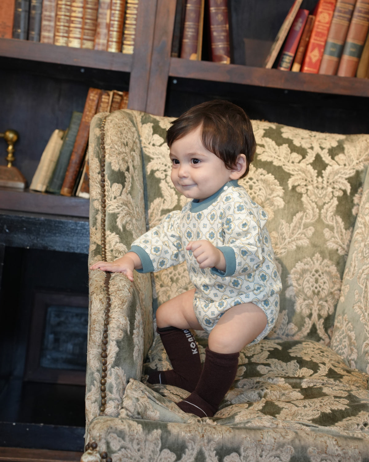 Vintage Tile Pattern Rompers【110505】 (blue)