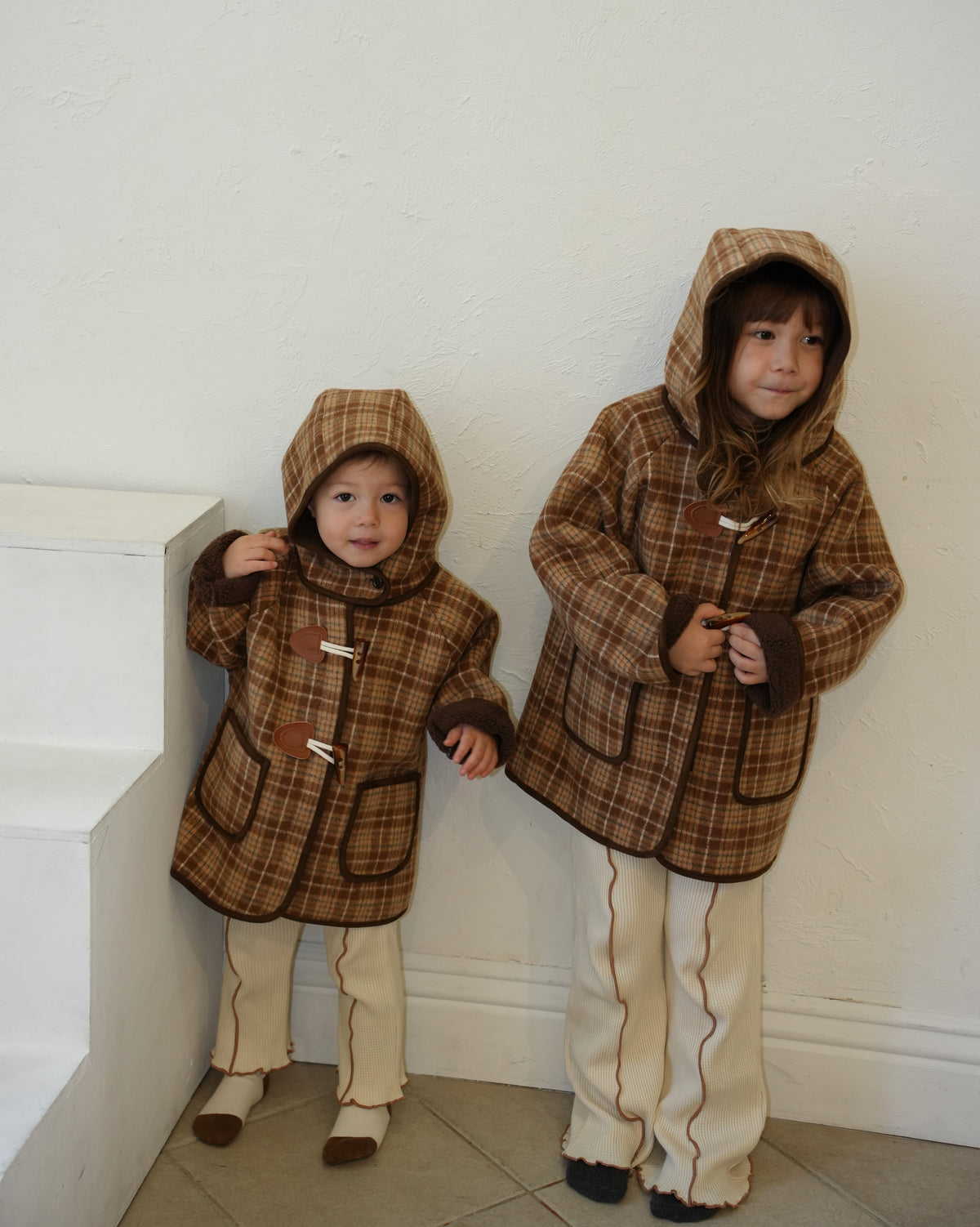 Brown checked duffle coat【110601】 (brown)